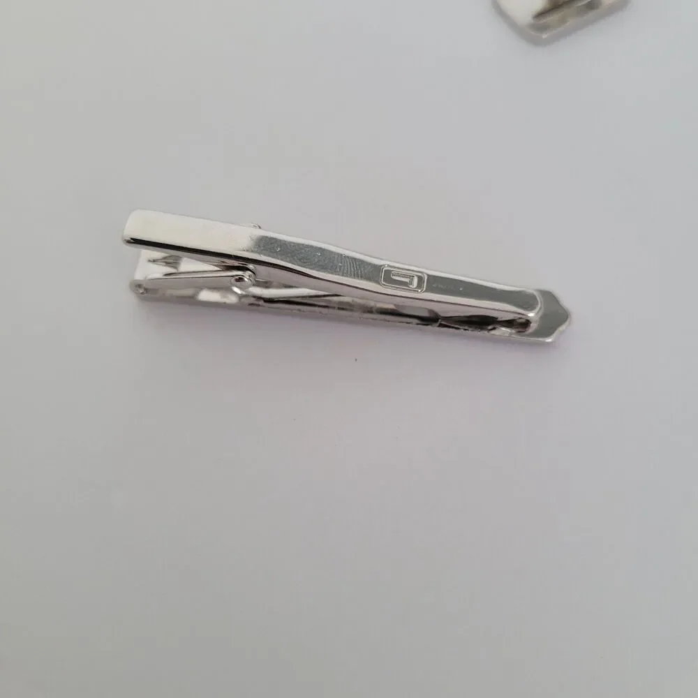 Lancel French Tie Clip Cufflinks Set‎ Silver Tone Logo